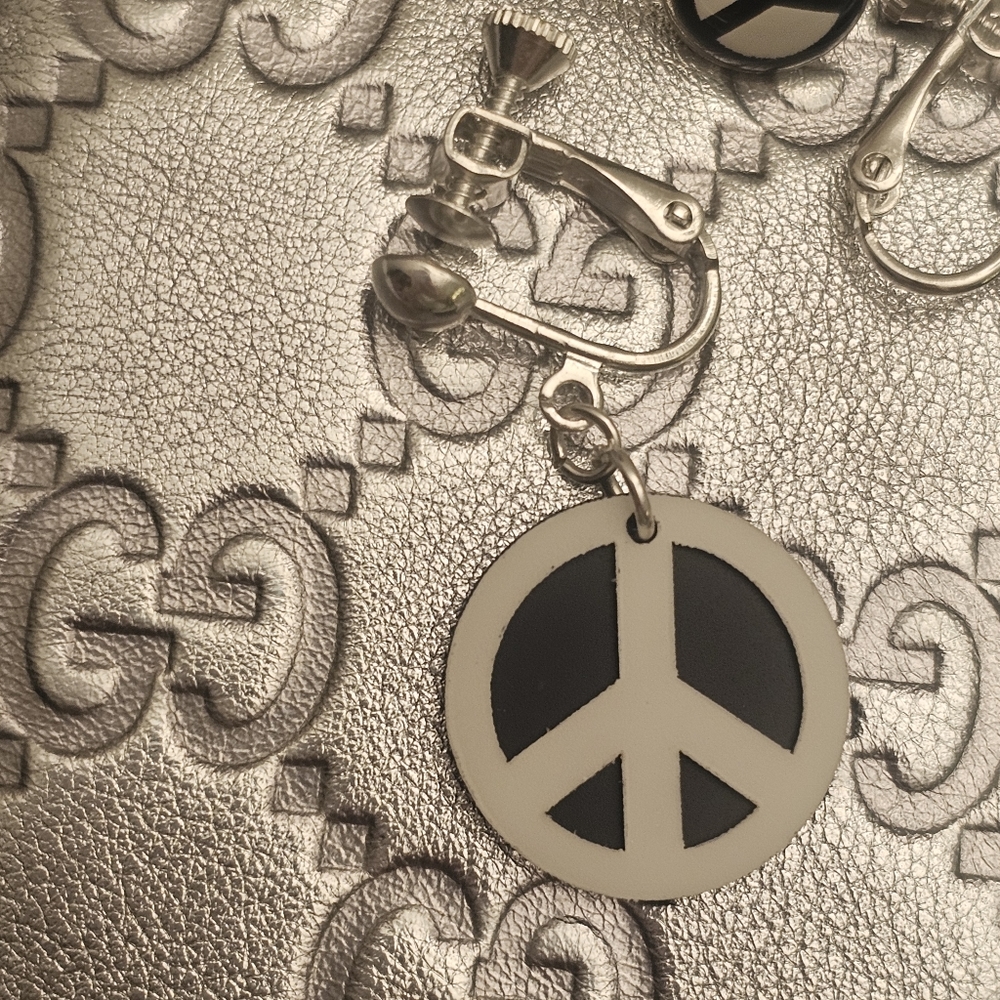 Peace Sign Clip-On Stud Earrings with free bonus mini stud - Picture 5 of 8